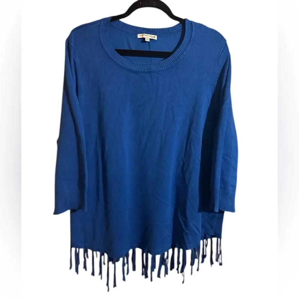 Notations cobalt blue fringe sweater size 2x. 3/4 Sleeves.